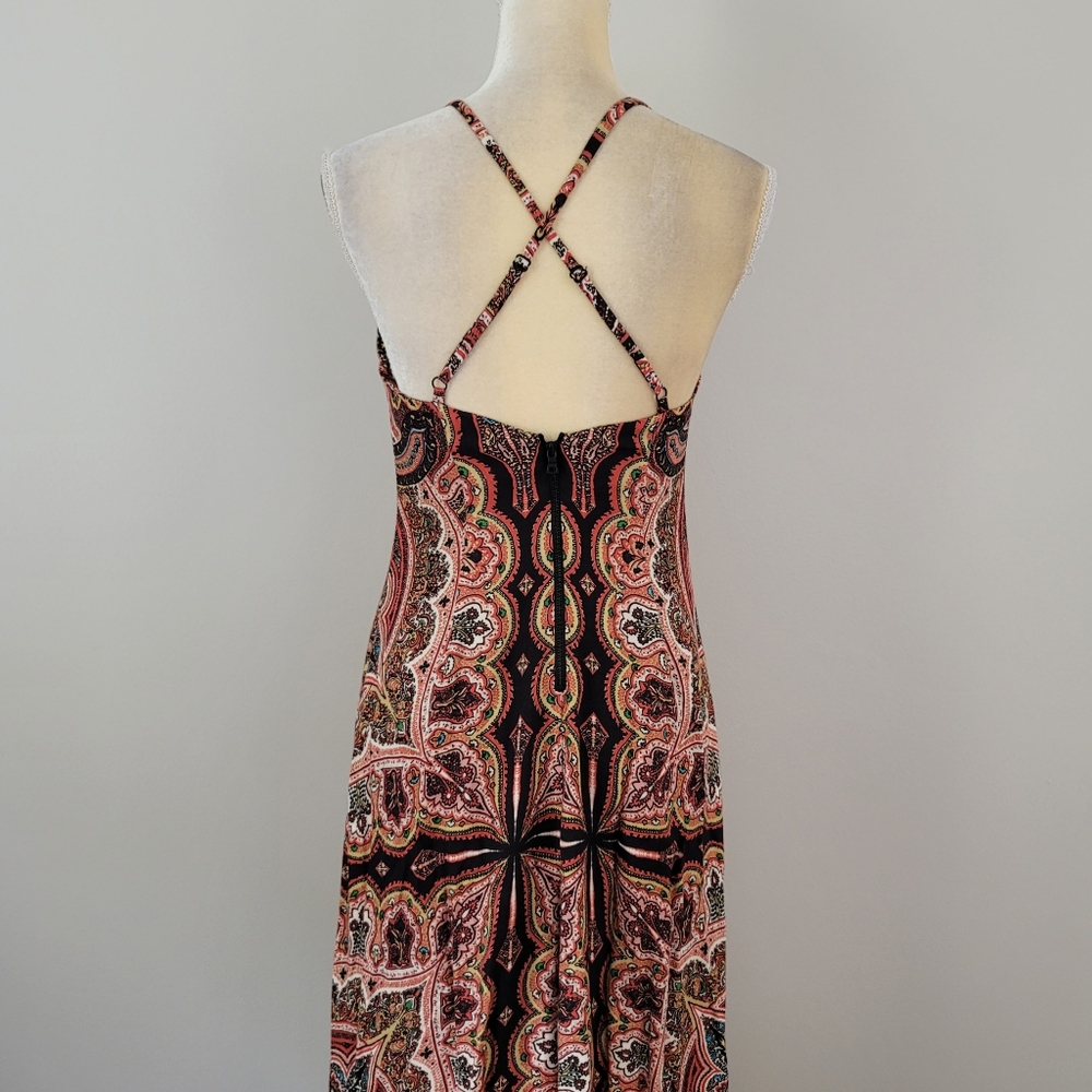 ALICE & OLIVIA Size 4 Alves Paisley Scarf Print V-Neckline Cross Back Maxi Dress - Picture 5 of 8